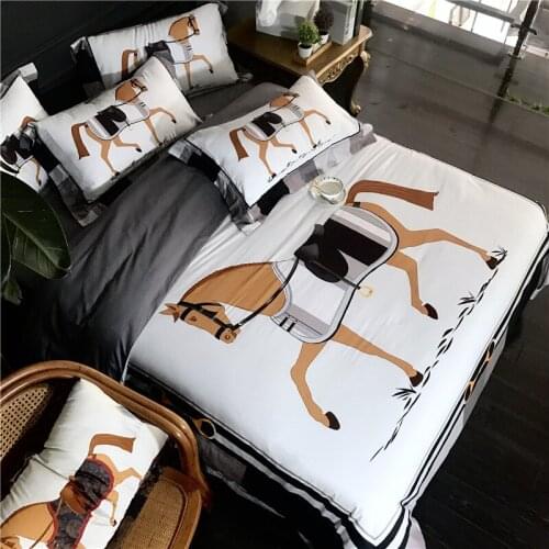Luxury Digital Printing 100S Egyptian cotton Royal Bedding sets Queen King Western Duvet cover Bed sheet set Pillowcases horse