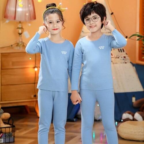 3-14Y Boy Girl Clothing Sets Autumn Winter Pajamas Set Long Sleeve Thermal Underwear Kids Cute Seamless Sleepwear Teens Clothes
