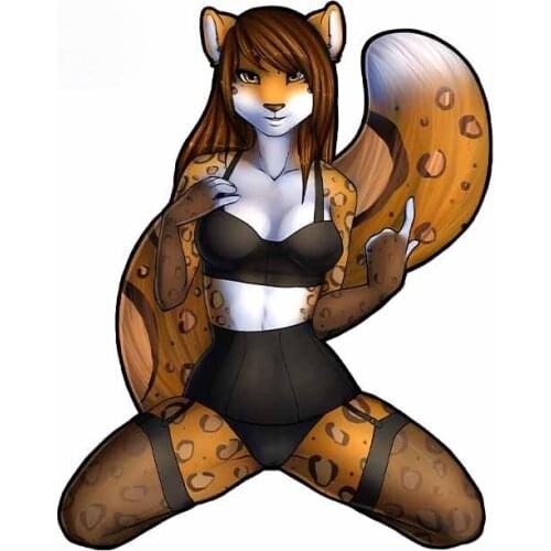 Creative Animal Furry Female Cheetah Cub Car Stickers Waterproof Car Door Scratch-proof Window Trunk Protector Decal Kk13*11.5cm