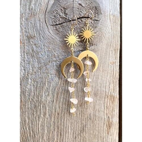 Sun Moon Crystal Quartz Earrings/Sun Moon Earrings/Rose Quartz Earrings/Witchcraft Earrings