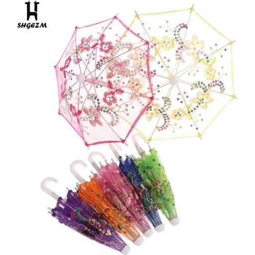 Mini Kids Chinese Vintage Handmade Lace Embroidered Umbrella Dance Wedding Prop Doll Toy Accessories