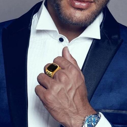 SQUARE SIGNET MEN RING BLACK CARNELIAN PINKY RINGS WEALTH AND RICH STATUS GENTS JEWELRY STAINLESS STEEL BAND