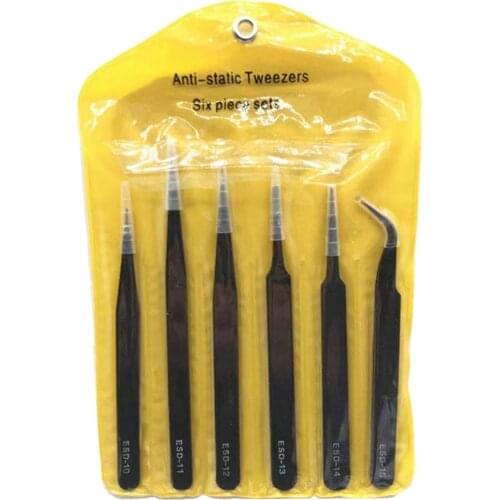 6Pcs/set Eyelash Tweezers Tools Kit ESD Precision Antistatic Tip Curved Straight Multifunctional Stainless Steel Repair Tool