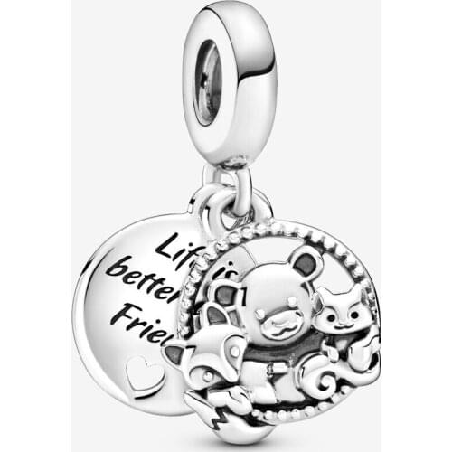 2020 New Real 925 Sterling Silver Bear Fox & Squirrel Dangle Charm Fit pandora Bracelet Necklace pendant DIY Jewelry