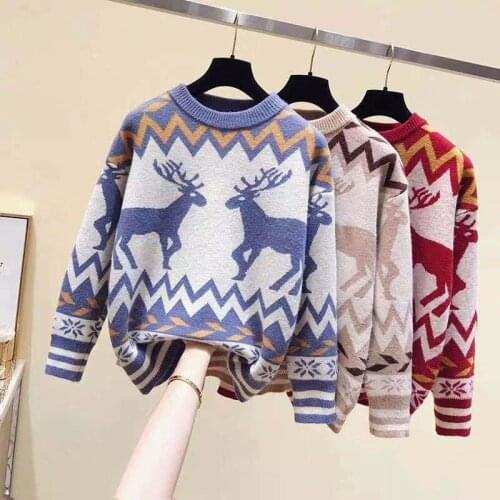 Urifens 2021 New Loose Pullover All-Match Christmas Sweater Women Autumn And Winter Lazy Style Literary Retro Knitted Top CS4754