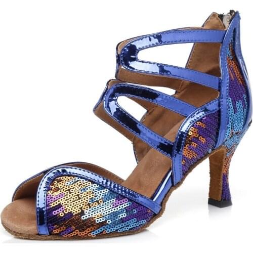 New PU Latin Dance Shoes Competition Professional Ballroom Dancing Shoes for Women Girls Ladies Heel 7.5cm Wholesale A137