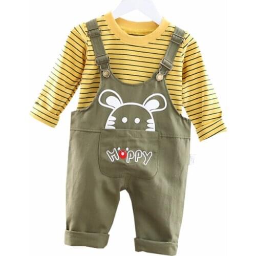 New Spring Autumn Baby Girl Clothes Suit Children Boys Cotton T Shirt Overalls 2Pcs/sets Toddler Casual Clothing Kids Sportswear