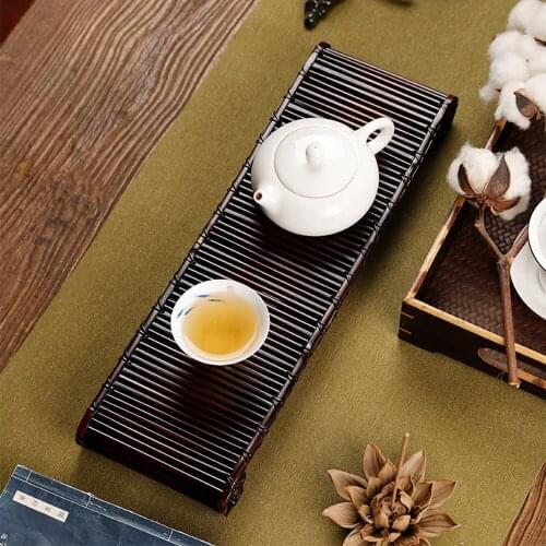 Double Book Scroll Design Natural Bamboo Tea Tray For Tea Cup Tea Pot Retro Bamboo Raft Style Handmade Tea Board For Home Hotel
