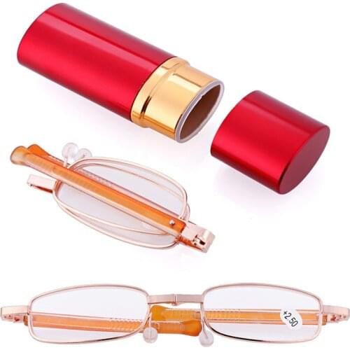 Portable Pocket Folding Unisex Women Men Gold Frame Reading Glasses with Clip Aluminum Case for Reading Case +1.0~+4.0 Strength