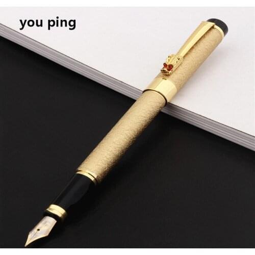 New High Quality 6006 Golden Colour Dragon Business Office Fountain Pen Student School Stationery Supplies Ink Pens