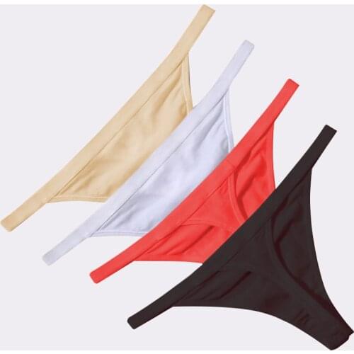 4 Pcs Sexy Women Cotton G String Thongs Low Waist Seamless Female Underpants Comfortable Ladies Underwear Lingerie