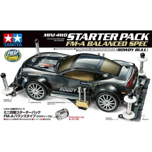 1Box Tamiya 18710 STARTER PACK FM-A BALANCED SPEC ROWDY BULL FMA Chassis 1/32 Scale Mini 4WD REV Series Car Model