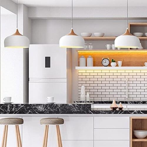 LED Pendant Light Restaurant Modern Wood Pattern Dome Hanging Lamp For Kitchen Living Room Aluminum Decoration Lighting Fixture