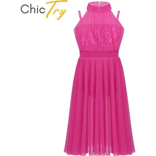 ChicTry Kids Teens Sequined Gymnastics Leotard Girls Tulle Dancewear Ballet Figure Skating Dress Ballroom Lyrical Dance Costumes
