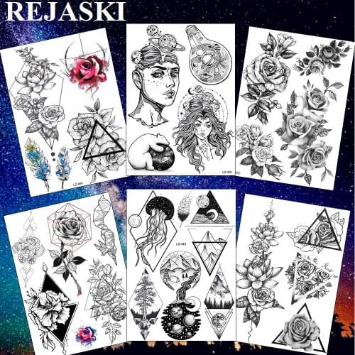Creative Planets Geometric Galaxy Women Temporary Tattoos For Kids Jellyfish Moon Mountain Tatoos Polar Bear Art Children Tattoo