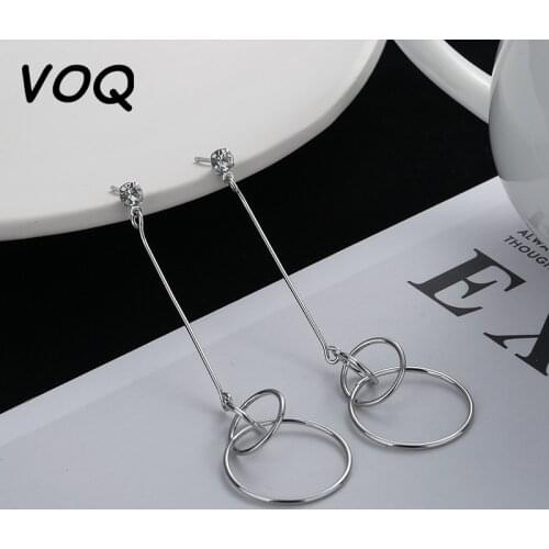 VOQ 925 Sterling Silver Round Circle Earrings Ladies Long Tas Earrings Fashion Jewelry Gifts Wholesale