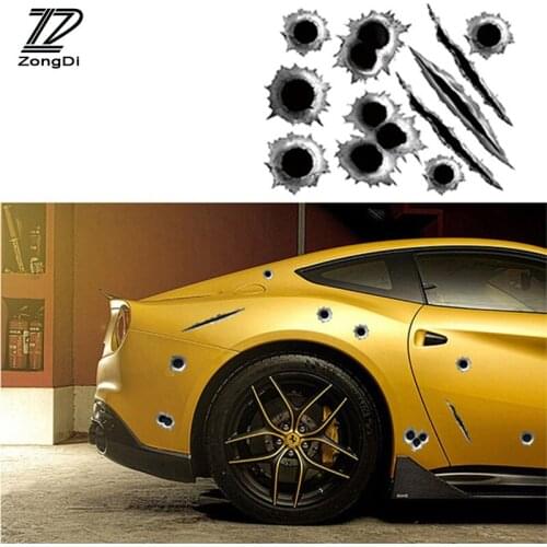 ZD 3D Cool Bullet Hole Car Stickers Accessories for Peugeot 307 Lada Chevrolet Cruze Aveo Peugeot 206 3008 Tiguan 2017 styling