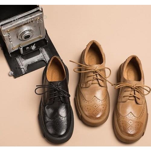 Womens Handmade Sheepskin Brogue Oxfords & Tie Flats Elegant Coffee/Black/Brown