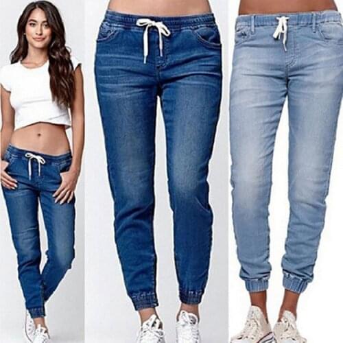 Jeans Womens Elastic Waist Casual Youth Jeans with Small Feet