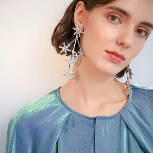 Stunning Rhinestone Star Moon Charms Drop Dangle Earrings for Women Fashion Jewelry Hot Sale Ladys Statement Accessories