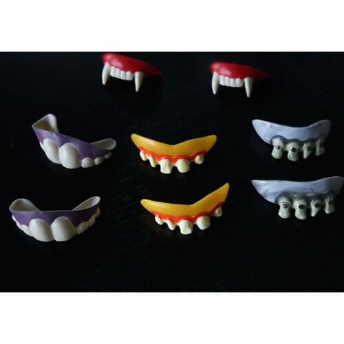 2pcs Halloween Dentures Funny and Tricky Vampire Teeth Zombie Front Teeth Funny Plastic Soft Buck Teeth Braces Trick Toy