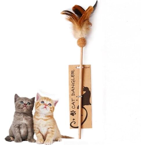 1 PIECE Funny Cat Wand Toy Stick with Bell Primary Color Protection Feather Ball on stick Cork Ball Cat Teaser Toy Pet Supplies