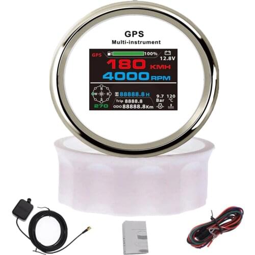 10 in 1 Multi-functional Digital Gauge GPS Speedometer Tachometer 0-10 Bar Oil Pressure 40-120℃ Water Temperature Fit For Boat