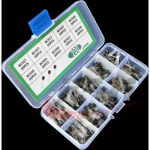 10 values 200pcs ( BC327~BC558 ) BC337 BC549 BC550 BC517 BC556 BC547 BC557 BC548 NPN Transistor Assortment Assorted Kit