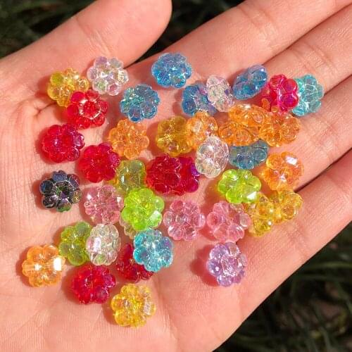 100pcs 10x4mm Acrylic Spacer Beads Flower Shape AB Plated Color Beads For DIY Bracelets & Necklaces Jewelry Makings Accessories