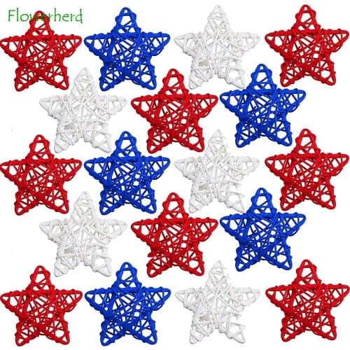 18pcs 4th of July Star Rattan Decoration Red Blue White Stars Independence Day Home Decor DIY Craft Vase Bowl Filler Table