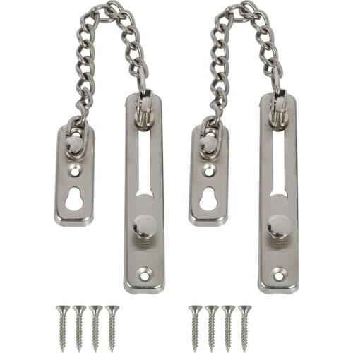 2 Pcs Security Door Chain Lock Heavy Duty Slide Latch Lock Chain Door Guard with Spring Anti-Theft Press Stainless Steel