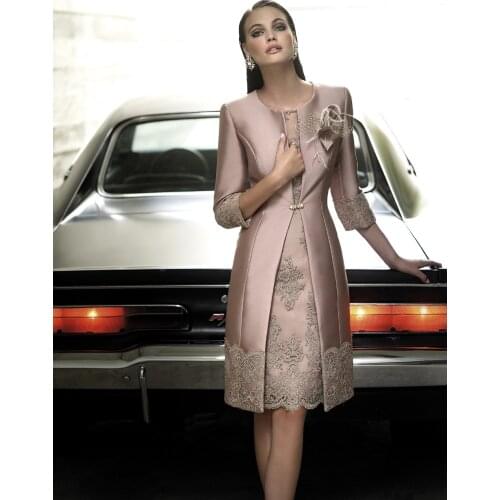 Elegant Party Dress Sheer Neck Short Mother of the Bride/Groom Dresses Outfits Suit with Jacket Coat Formal Dresses