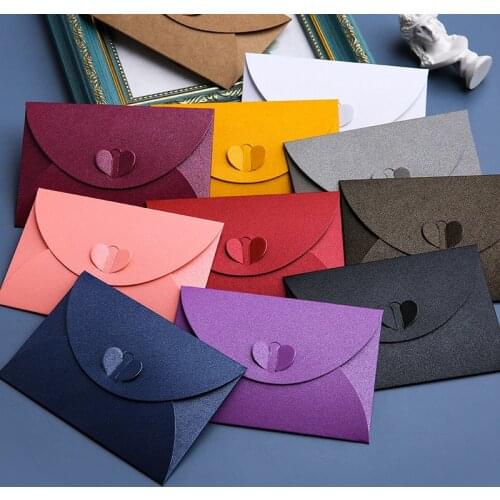 5pcs Love Button Envelope Blank Mini Paper Window Envelopes Wedding Invitation Envelope Packaging Bags For Business 11 Colors