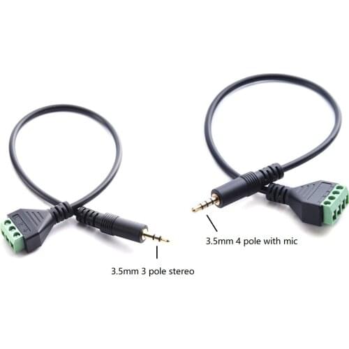 5pcs/lot 3.5mm Stereo 4 Pole Male To Screw Terminal 3.5mm Audio Cable