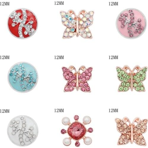 Butterfly 12mm Rhinestone Charms Metal snap button DIY jewelry KS2031