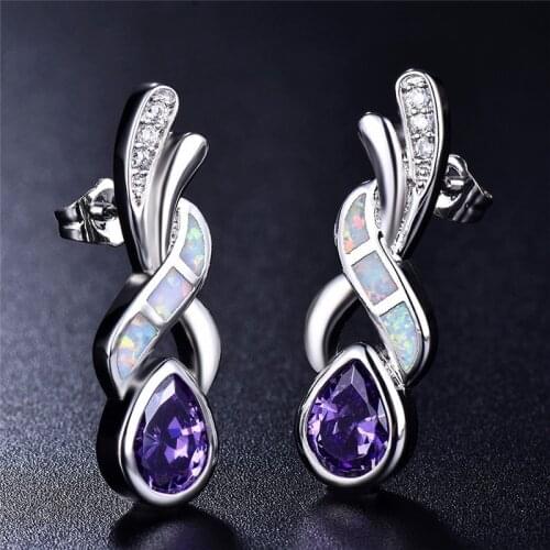 Bohemian Women Fashion Earrings Purple Crystal Cubic Zirconia Earrings Wedding Birthday Party Gift For Women Jewelry