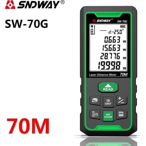 SNDWAY Green Laser 70m Distance Meter Digital Rangefinder 100m 50m Range Finder Tape Measure Electronic Level Ruler Sensor Tool
