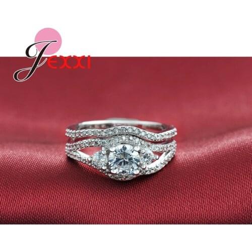 Ladies Fashion Crystal Rings Set For Wedding Jewelry Accessory 925 Sterling Silver Women Finger Ring Set Engagement Bijoux