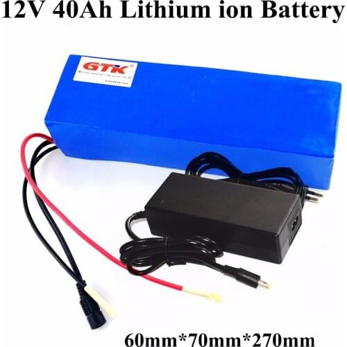 GTK batterie 12v 40ah lithium ion bateria 12v rechargeable for motor 12v 100w 300w electric bicycle battery 12.6V 3A charger