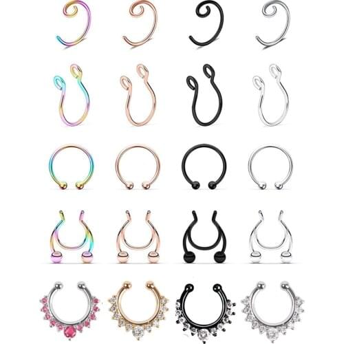 Fake Septum Nose Hoop Rings Stainless Steel Faux Lip Ear Nose Septum Ring Non Piercing Clip On Nose Hoop Rings Body Piercing