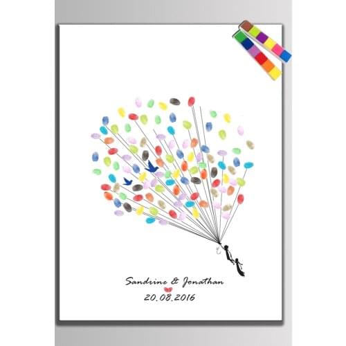 HAOCHU Creative Canvas Wedding Tree Love Bird Fingerprint Signature Event Invitation Book Wedding Gift Party Baby Shower Poster