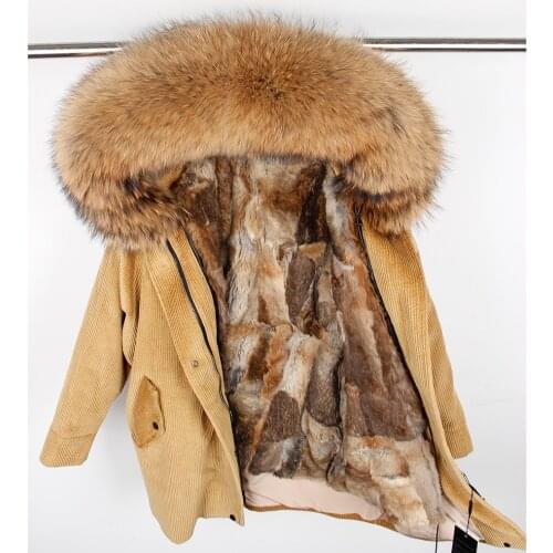 Maomaokong winter Natural rabbit fur lining jacket coat Women parka fur coat Corduroy real raccoon fur collar warm Long parkas