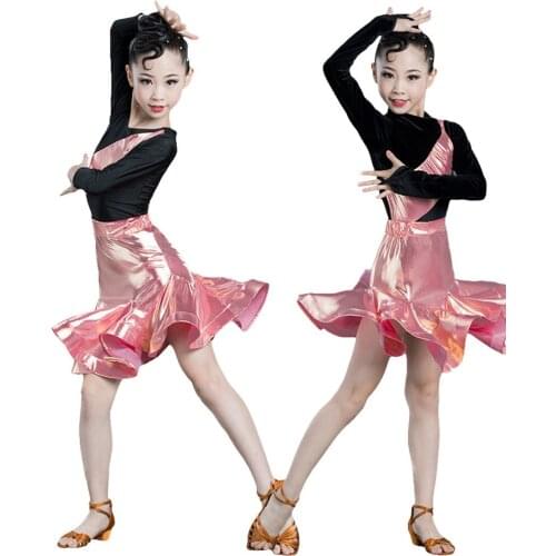 Lolanta 2Pcs Girls Longsleeve Latin Dancing Dress Costumes Kids Stretchy Latin Dance Outfits Set Children Dance Performance