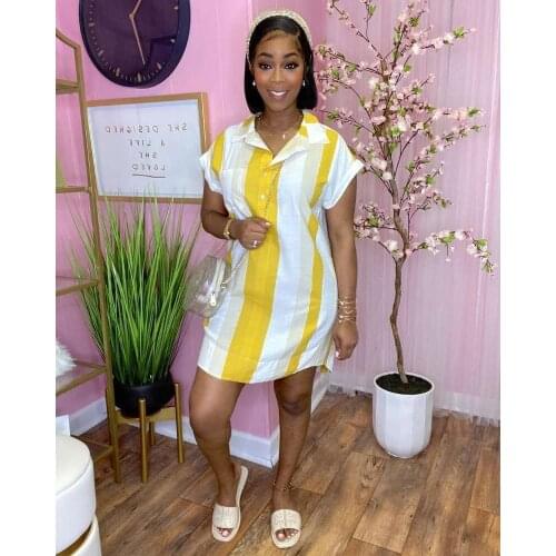 Echoine Striped Print Patchwork Button Shirt Mini Dress Short Sleeve Dresses Short Sleeve