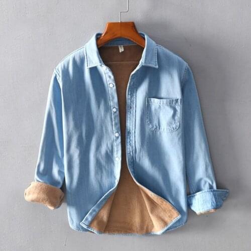 Size M-3XL New 2020 Winter Casual Thicken Men Denim Shirt 100%cotton Keep Warm Long Sleeve Tops Man Shirt Chemise Homme