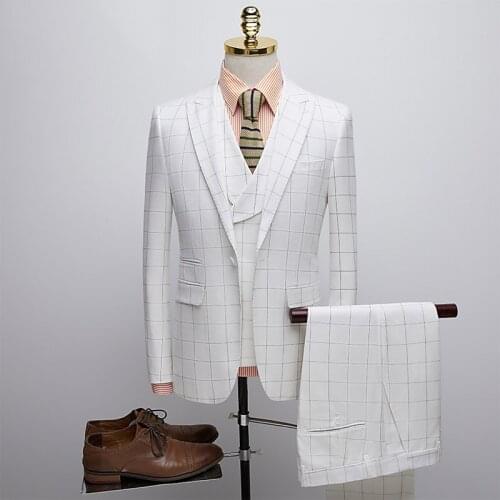 Latest Coat Pant Design Summer Beach Mens Formal White Suits Double Breasted Party Wedding Peaked Lapel Tuxedos