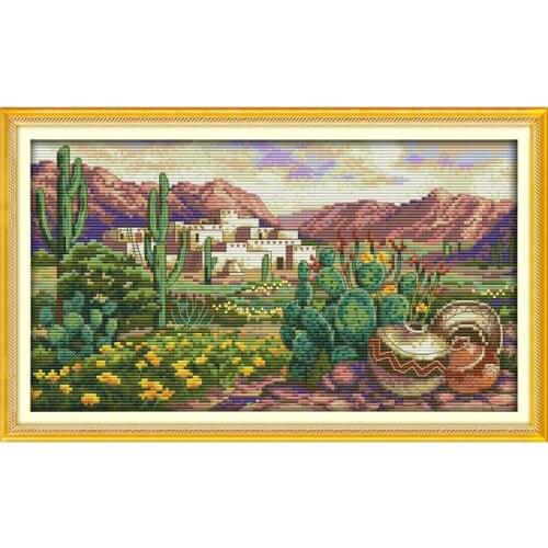 A Desert Scene Patterns Cross Stitch Kit Counted Printed Canvas 11CT 14CT Stamped Printing Needlework kit Concert Embroidery Set