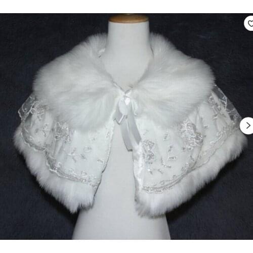 Faux Fur cloak,Lace Cape,Winter Wedding dress shrug warp,Bridal shawl,Ivory,Bolero,Bridesmaid cape,Women cloak shawl,cloak coat