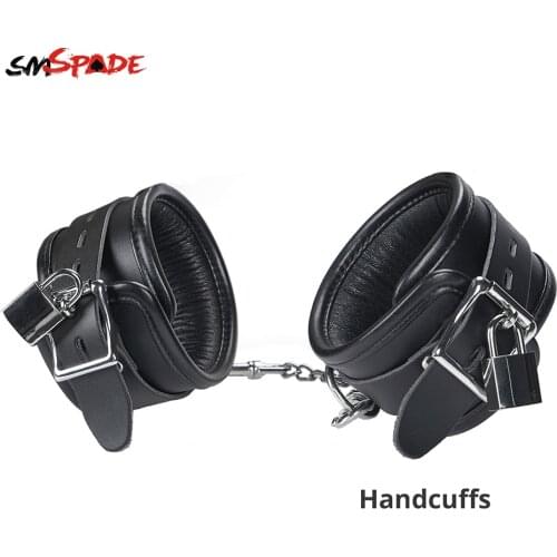 Smspade Real Leather Fetish Handcuffs Padded Leather Bondage Wrist Cuffs for Adult Sex Bondage Play Slave Sex Toys for Couples