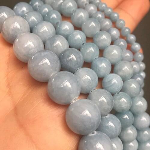 Natural Stone Light Blue Jades Beads Round High Quality Loose Spacer Beads For Jewelry Making DIY Bracelets 15Inch 4/6/8/10/12mm